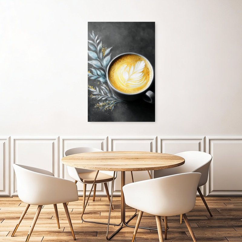 «Latte Feather Elegant Abstract Contemporary Plant Landscape», art mural, H 48 po x l 32 po