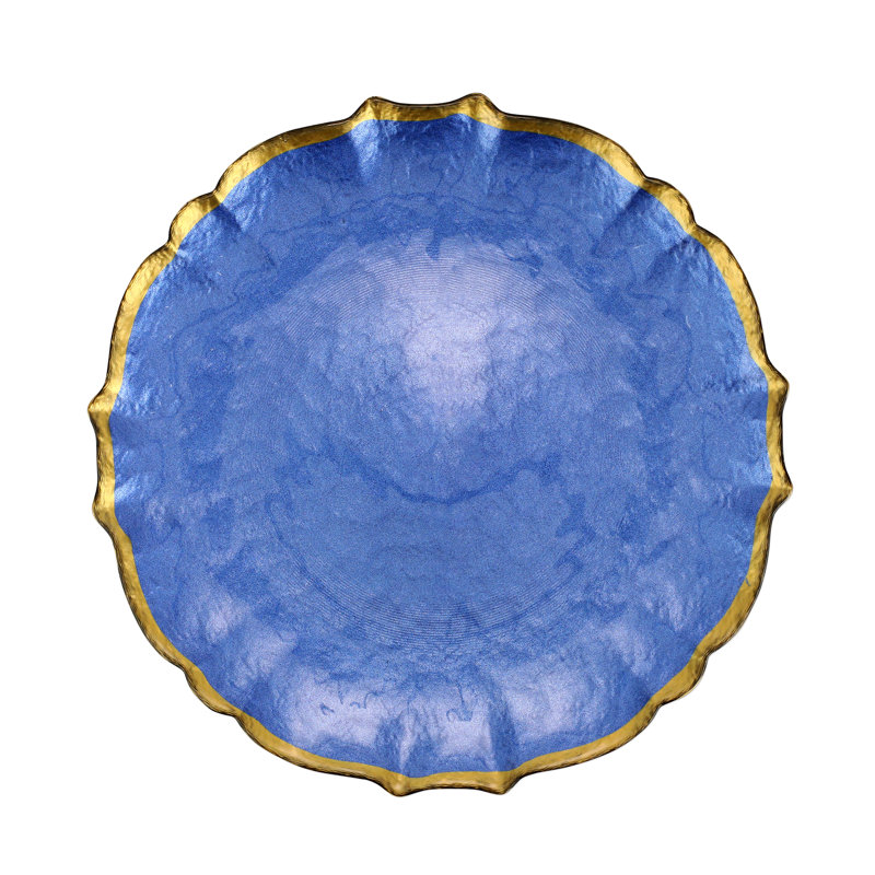 Assiette plate en verre baroque, Cobalt