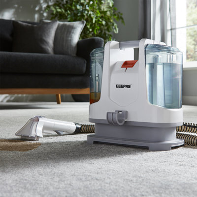 GEEPAS Portable Spot Cleaner | Stain Remover for Carpet Sofa Car Pet Beds Stairs Upholstery | Lightweight Compact Corded Dual Removable Tanks Powerful Suction 2 Cleaning Heads | 2 Year Warranty 400W