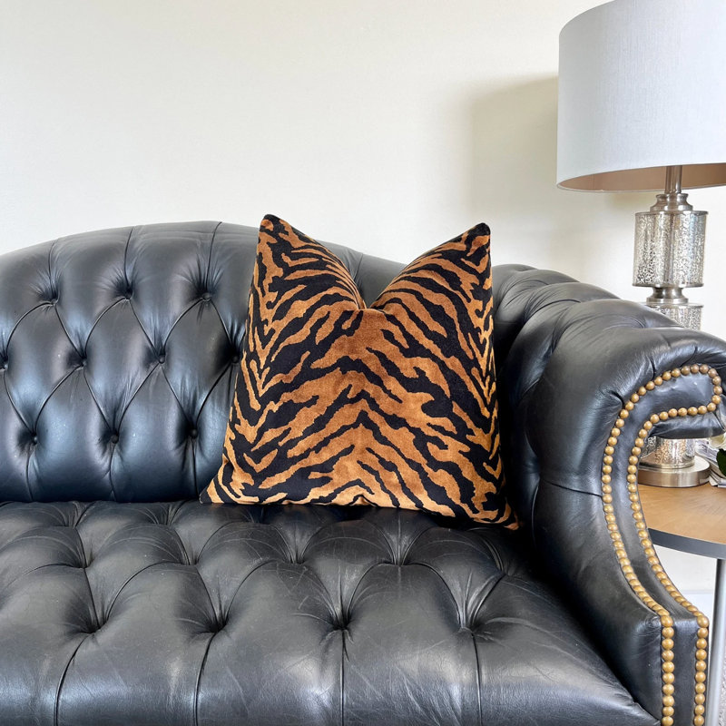 Velvet Zebra Print Throw Pillow Cover, 22"H x 22"W, Copper Animal Print