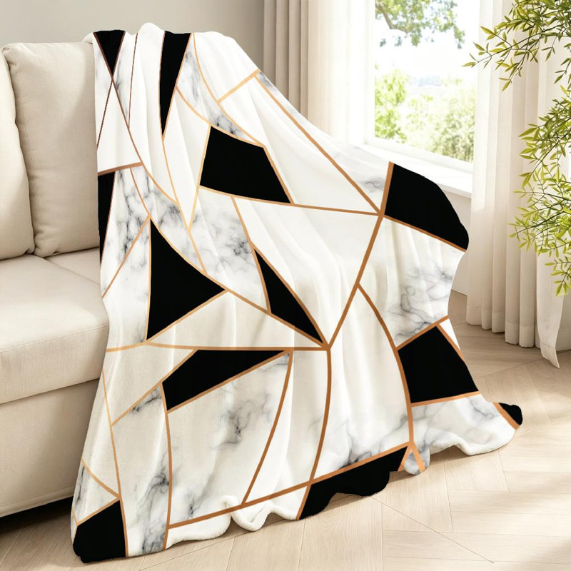 Jeté blanc en flanelle de polaire ultra douce, impression de texture marbre, Throw 40" x 50"