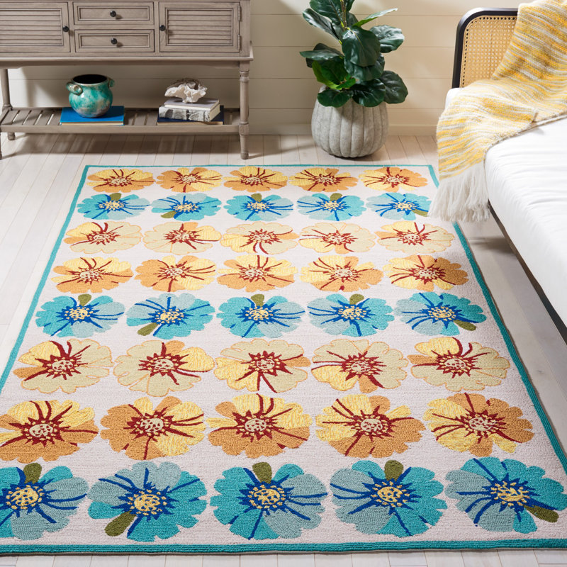 Doyle Hand Hooked Performance Floral Rug, Rectangle 3'6" x 5'6"