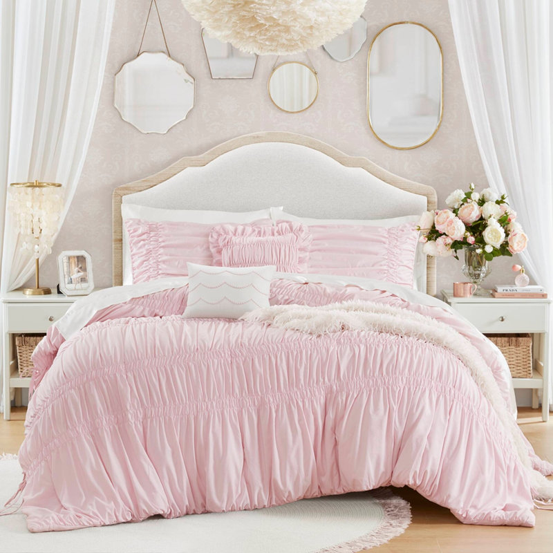 Ensemble d'édredon pour lit double / grand 5 pièces, rose, Pink, Full/Queen Sheet Set + 4 Additional Pieces