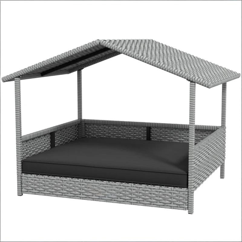 Lit pour animal de compagnie, niche pour chien en rotin, H 20,75 po x l 38,5 po x P 27,25 po, Gris