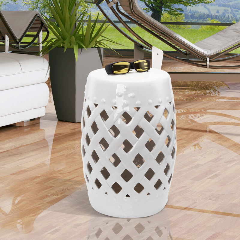 Tabouret de jardin en céramique 13 po x 18 po Outsunny, Blanc