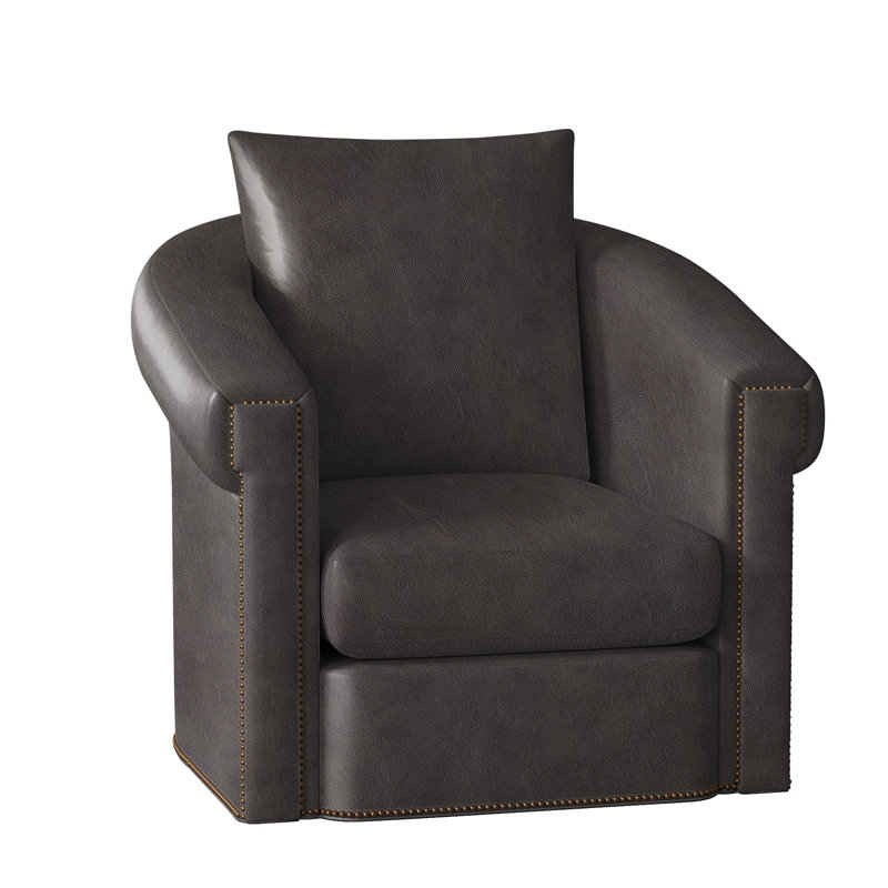 Andre Swivel Armchair, Natural, Aline Light Gray Stonewash Genuine Leather