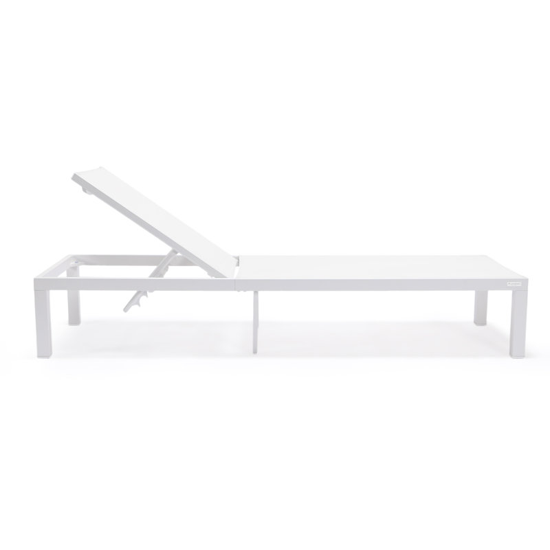 Outdoor Rust-Resistant Metal Chaise Lounge Set with Table, White, White
