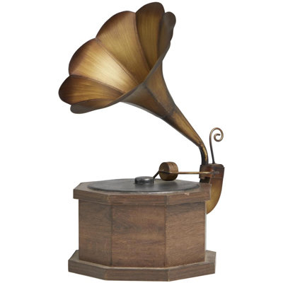 Frants Wooden Antique Music Copper Gramophone with Brown Wooden Base
