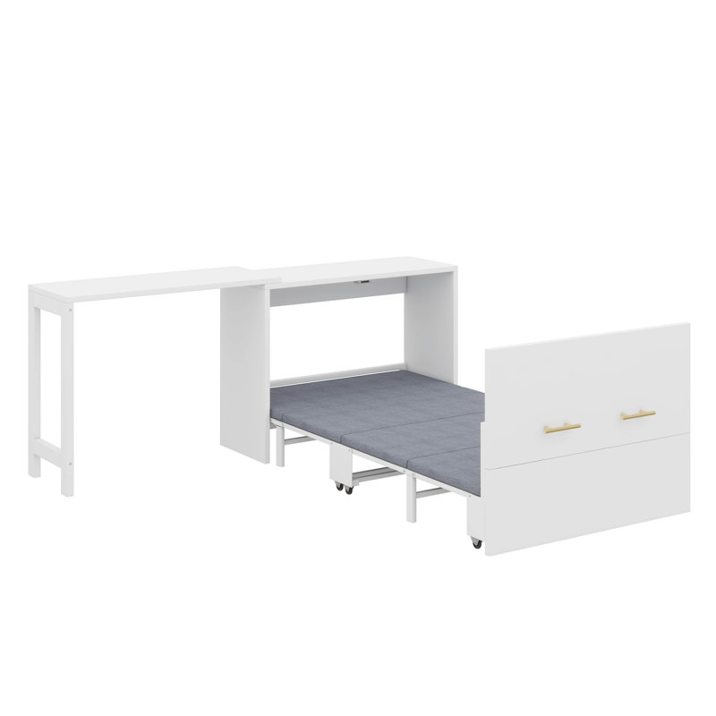 Lit simple escamotable mural avec bureau mobile, lit escamotable avec coussin escamotable