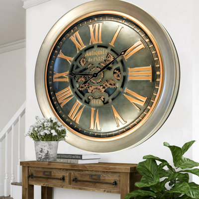 THE GEARS CLOCK Wall Clock with Real Moving Gears LU-LI_ 40 in Round "BUURGLAATZ" BRONZE-ANTIQUE