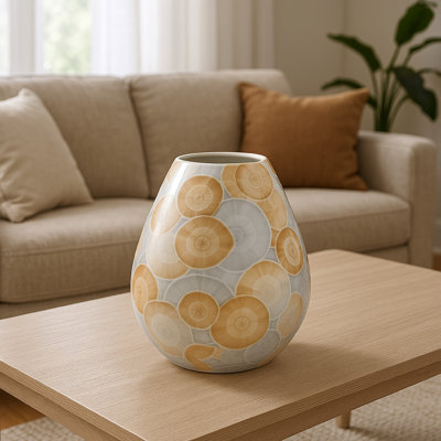 Vase décoratif Aery, céramique bleue brillante à motif imprimé, 8 pouces