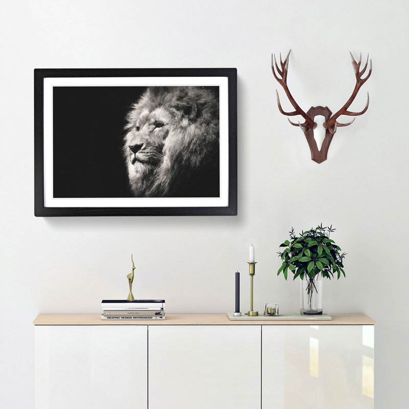 Portrait of a Proud Lion - Picture Frame Painting Print, 62cm H x 87cm W x 2cm D, Black Framed