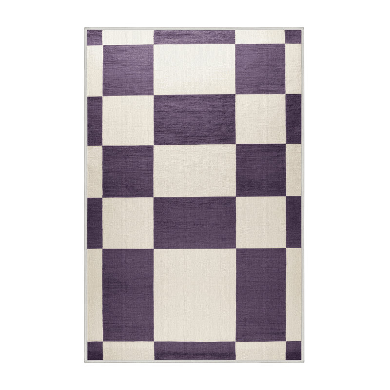 Machine Washable Checkered Beige Area Rug