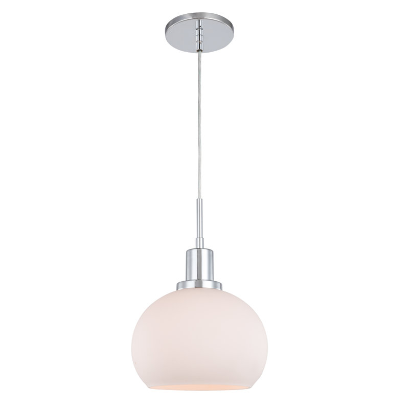 Luminaire suspendu en forme de dôme à 1 lumière Glassman, Chrome, Verre puceux transparent