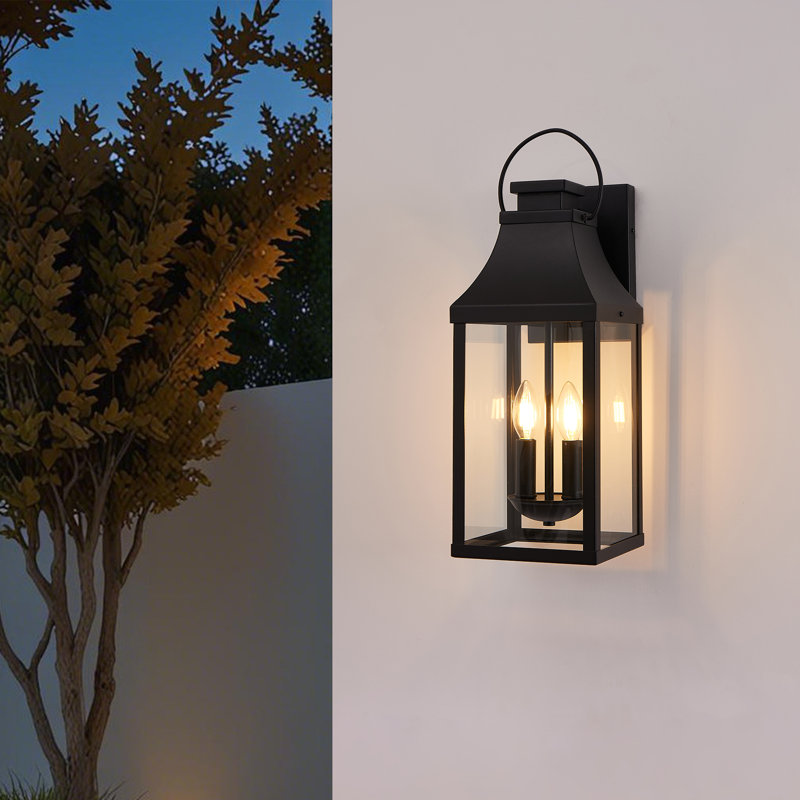 Applique murale d'extérieur noire à 2 lumières - H 20,2 po, câblée, ampoules E12 non incluses (ensemble de 2), 2