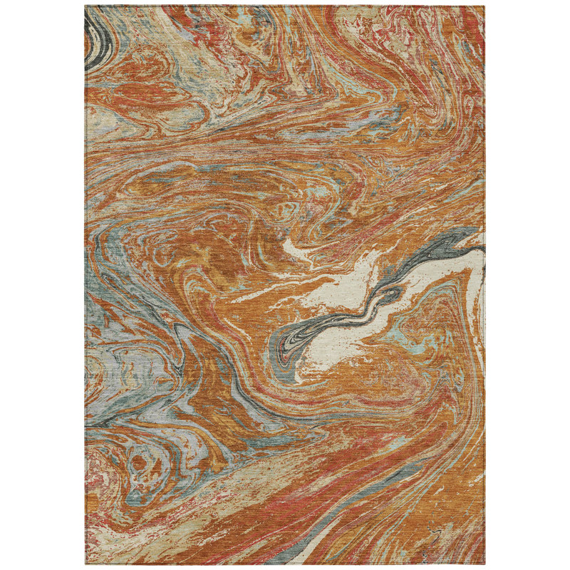 Malika Paprika Washable Indoor-Outdoor Rug - , 5' x 7'6"