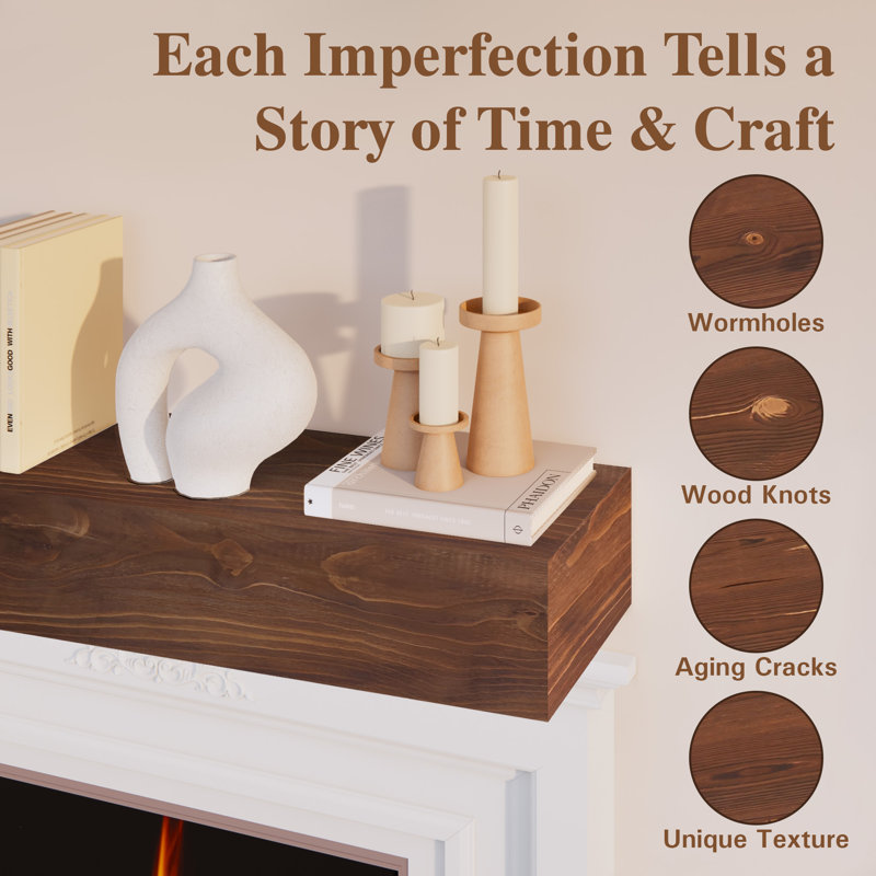 Fireplace Mantel, Brown Wood, 66"