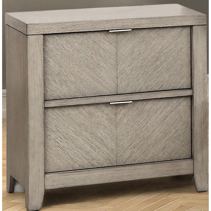 Table de chevet 2 tiroirs en bois massif gris avec motif et tiroirs gris