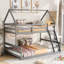 Lit superposé simple au-dessus d'une chambre double avec échelle intégrée, gris