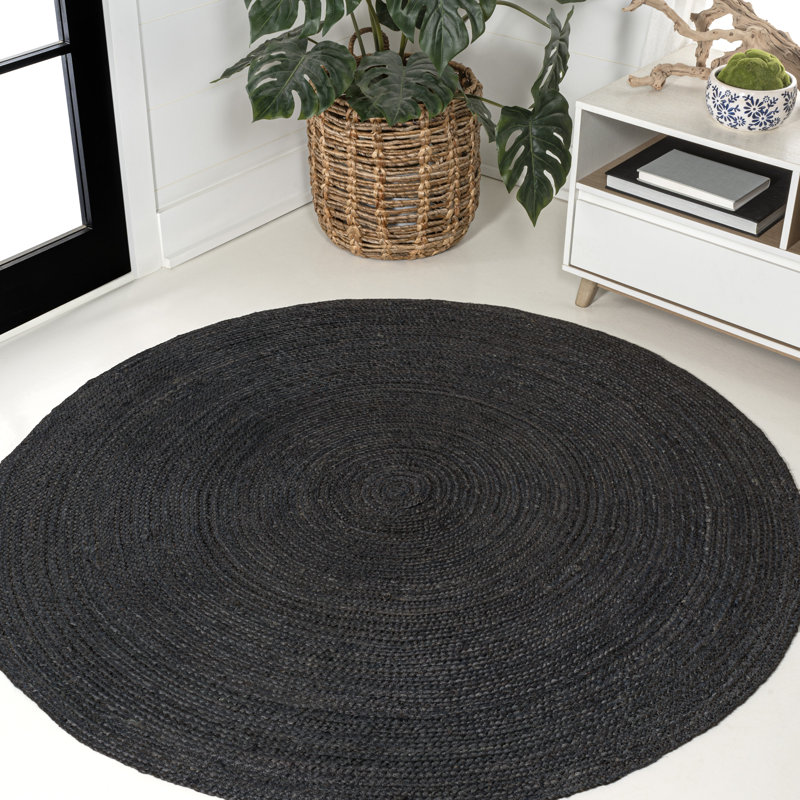 Tapis rond noir en jute tressé Zara, Rond 6 pi