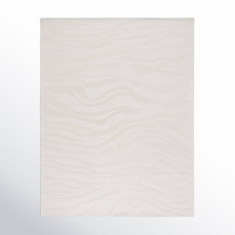 Burleson Abstract Hand Tufted Wool Area Rug in Ivory, Rectangle 8' x 10'