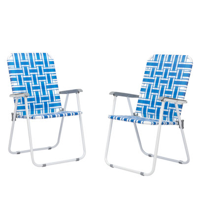 Set Of 2 Webbed Folding Outdoor Beach Chairs, Powder Coated Steel Frame Portable Lawn Chairs With Fade Resistant Pp Webbing, Supports 260 Lbs For Beach, Camping, Fishing, Poolside & Backyard Bbq