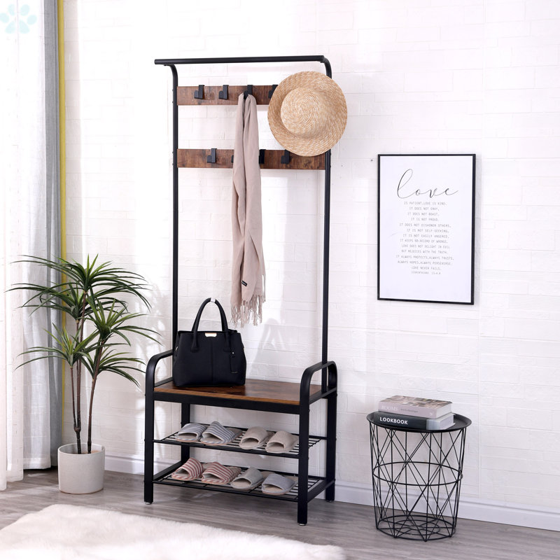 Coat Rack, Hall Tree With Shoe Bench For Entryway, Entryway Bench With Coat Rack, 4-In-1, With 9 Removable Hooks, A Hanging Rod