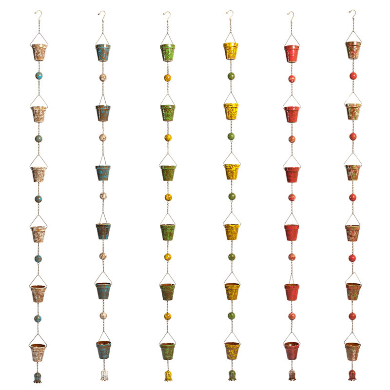 76.75"L Hand Painted Multicolor Porcelain Bucket Rain Chain "Soleil"