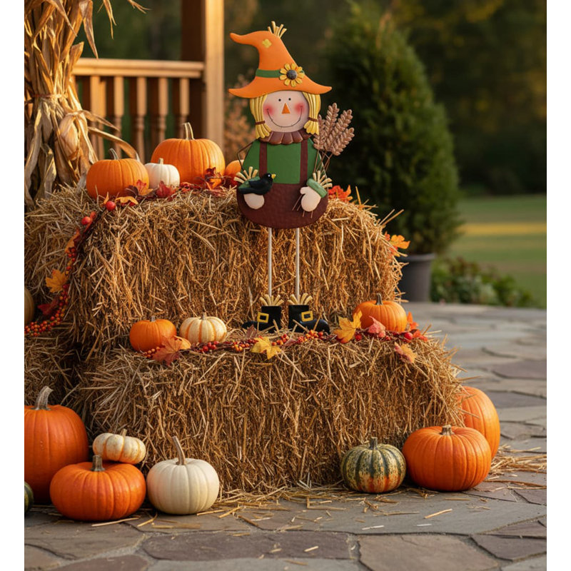 36" Metal Scarecrow Garden Stake | Outdoor Fall & Thanksgiving Decor