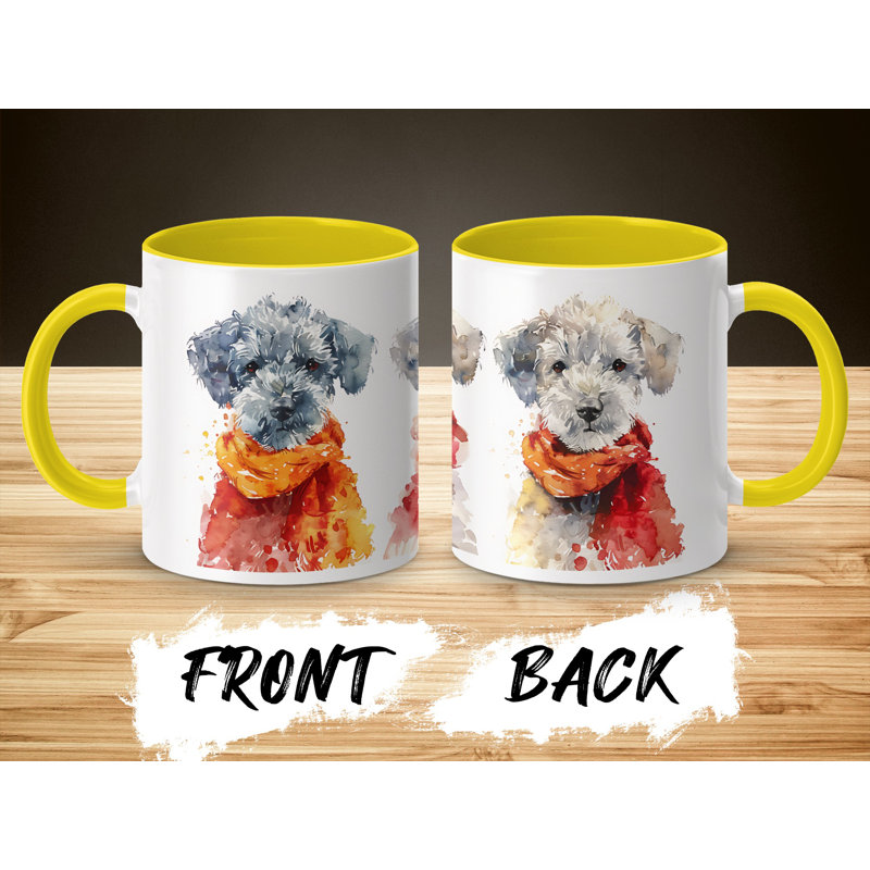 11oz Watercolour Basenji Dog Design Coffee Mug, 2, Yellow
