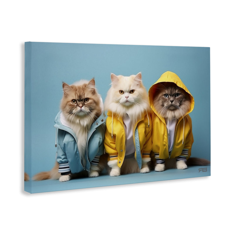"Drôle de chats élégants", art mural par Roozbeh Bahramali, H 24 po x l 36 po