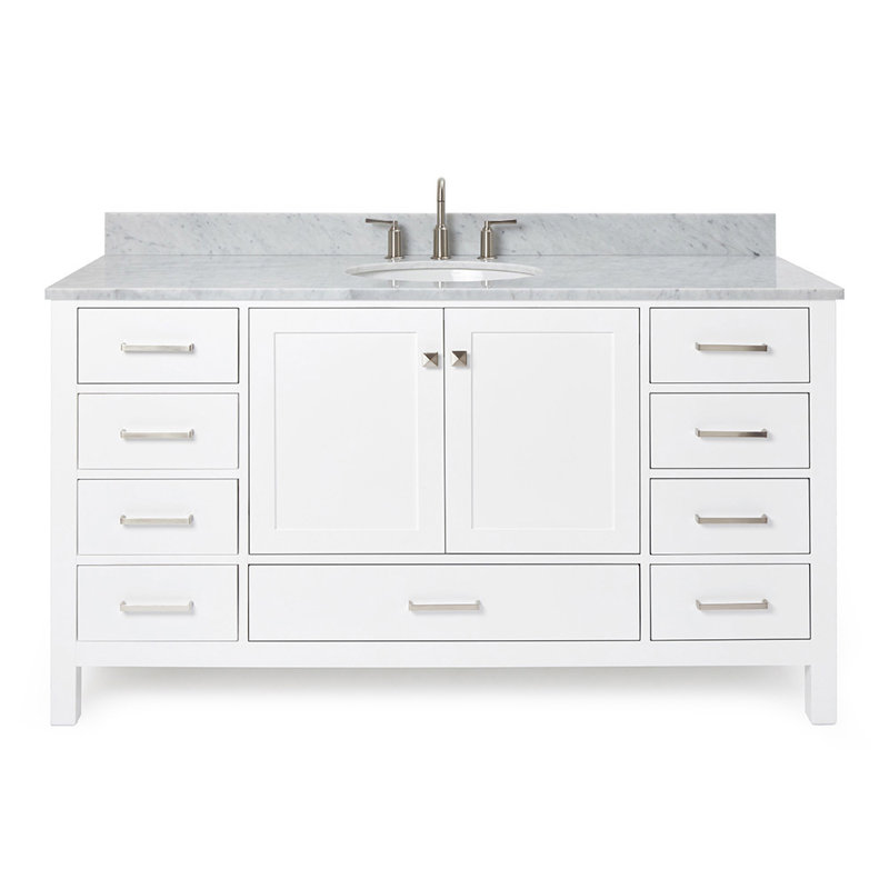 Ensemble de meuble-lavabo simple 61 po Flynt, Blanc, Nickel brossé