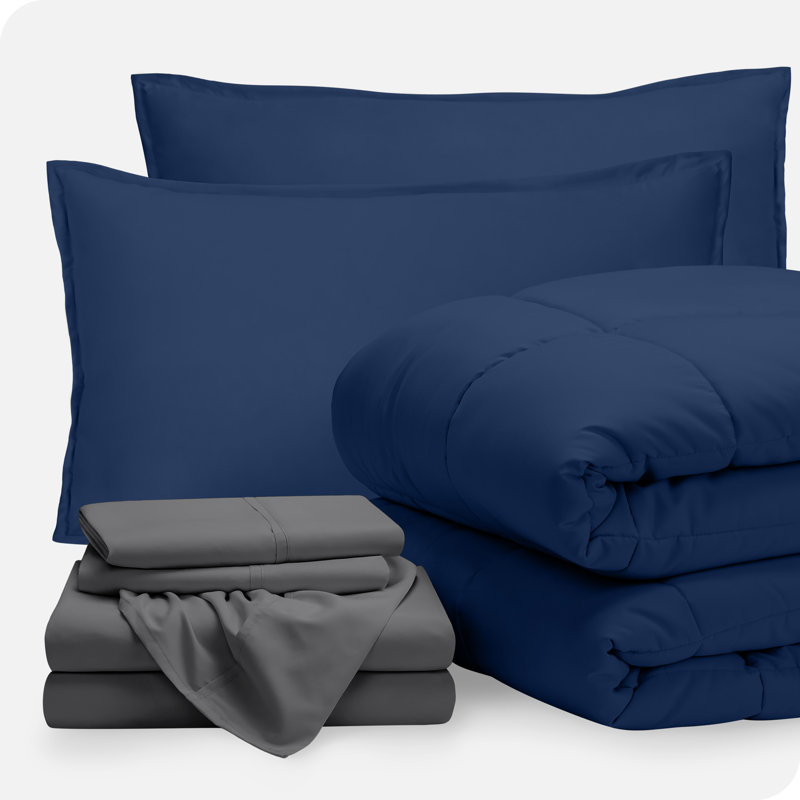 Microfiber Bed-In-A-Bag, Dark Blue/Gray, California King Comforter + 6 Additional Pieces
