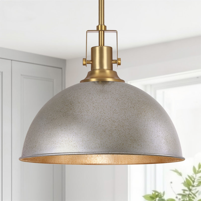 Lysander 1 - Light 13" Single Dome Kitchen Island Pendant Light, Spattered Silver, 53" H x 13" W x 13" D