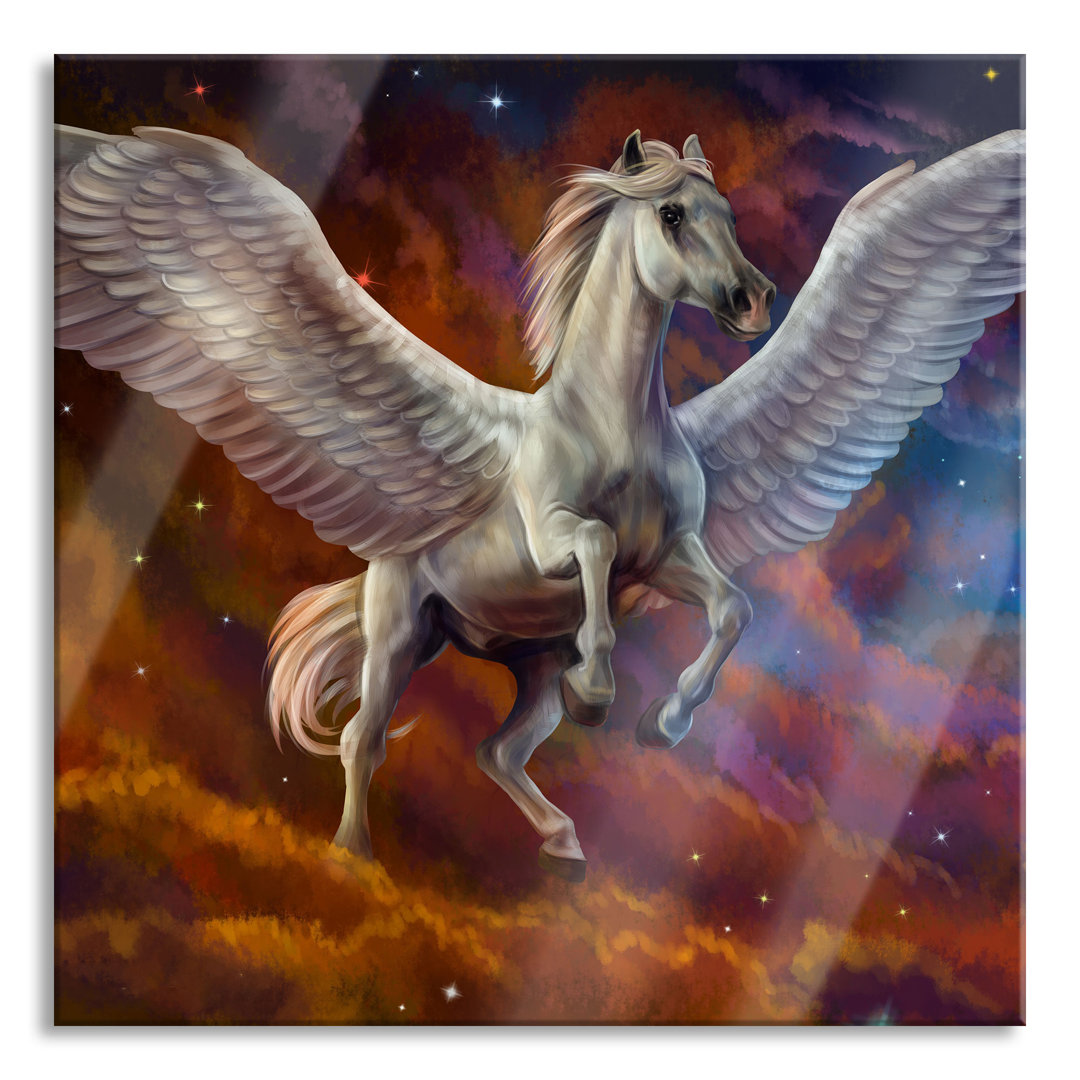 Glasbild Weißer Pegasus mit Engelsflügel