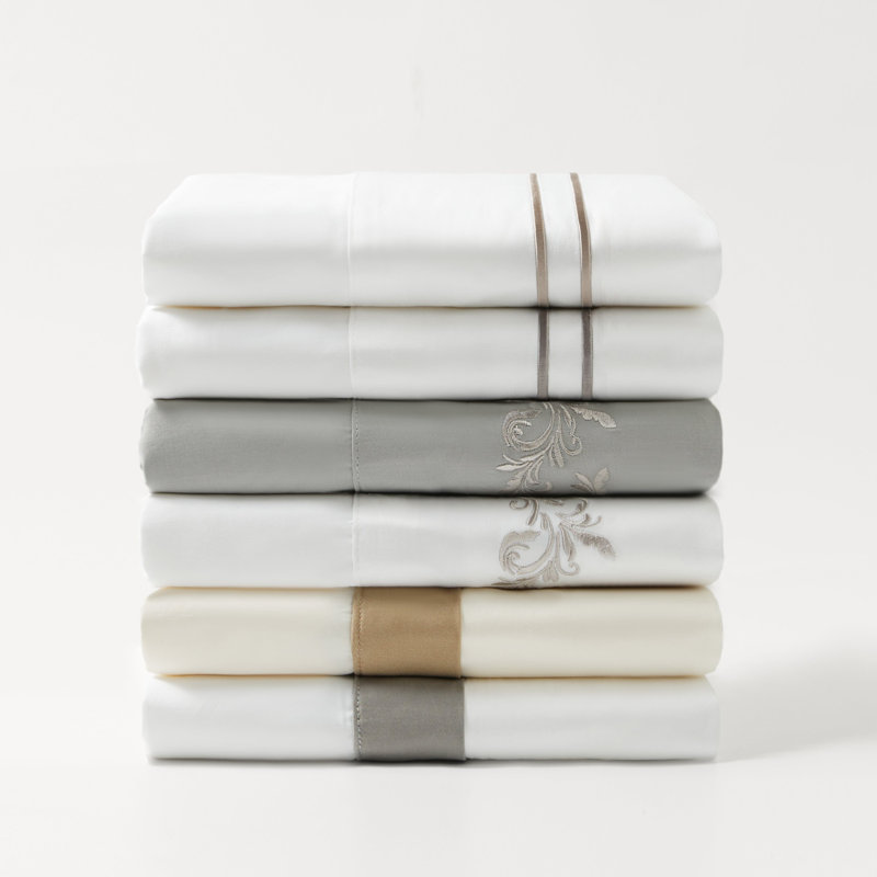 Stripe Sheet White with Embroidered Stripes 350 Thread Count Classic Modern Rustic Sheet Set, Gray