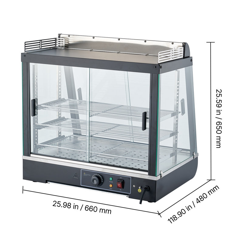 Réchaud commercial à 3 niveaux, chauffe-aliments 1200 W avec lumière DEL, rangement supérieur et tablettes réglables, chauffage à la vapeur de 86 185 à 185 ℉, 75 L pour hamburger, pizza, pain, poulet frit