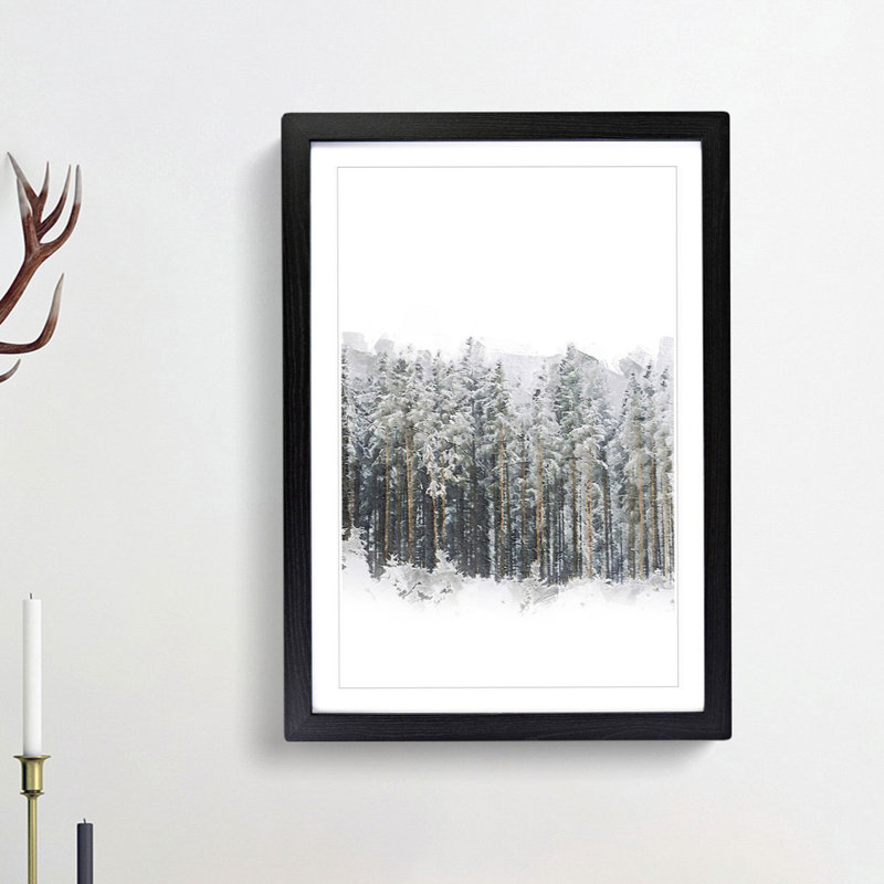 View of a Winter Forest - Picture Frame Painting Print, Black Framed, 65cm H x 48cm W x 2cm D