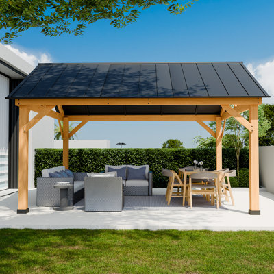Solid Wood Hardtop Gazebo With Galvanized Steel Roof And Ceiling Hook