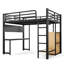 Lit mezzanine double avec tablettes de rangement et bureau, lit mezzanine en métal avec ports USB, lumières et tringle, conception de planches