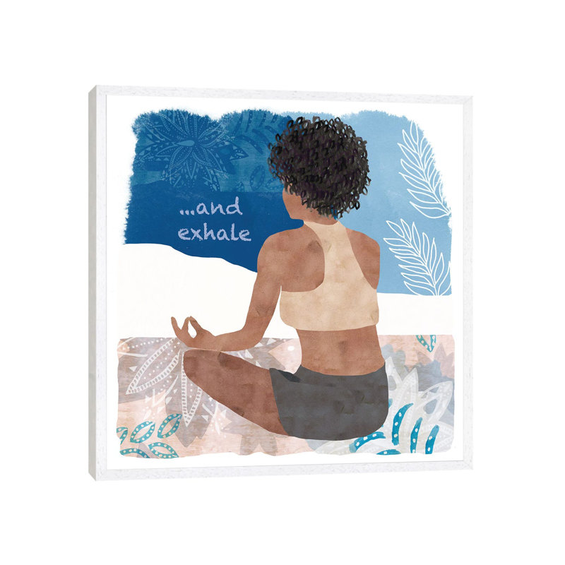 Yoga Time II by Flora Kouta - Painting on Canvas, 45.72 cm H x 45.72 cm W, White Framed