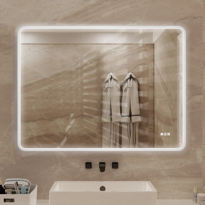 Miroir de salle de bain rectangulaire à DEL, Argent argent, 48 po x 36 po