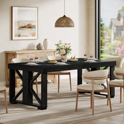70.86" Rectangular Dining Table, Farmhouse Wooden Kitchen Table For 6