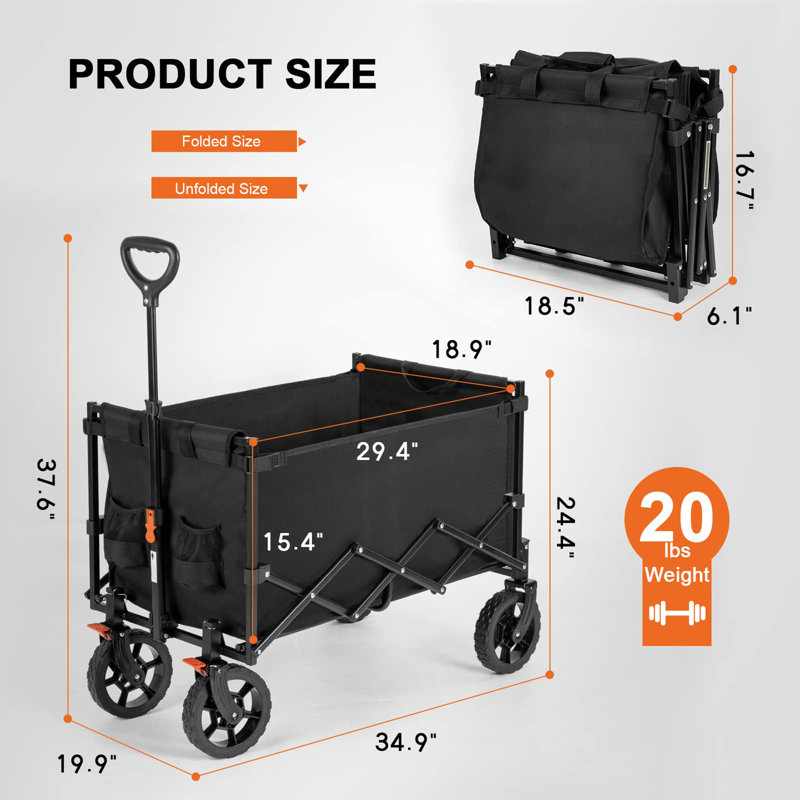 Chariot de chariot pliable robuste, Noir, noir, noir, noir
