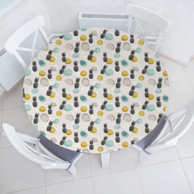 East Urban Home Pineapples Fitted Round Tablecloth Multicolor, 47.24" Round