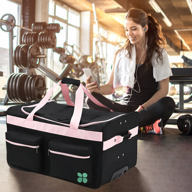 Meliz Dance Bag With Garment Rack, 28" Dance Costumes Rolling Garment Bags with Wheels for Shows, Travel, Black/Pink