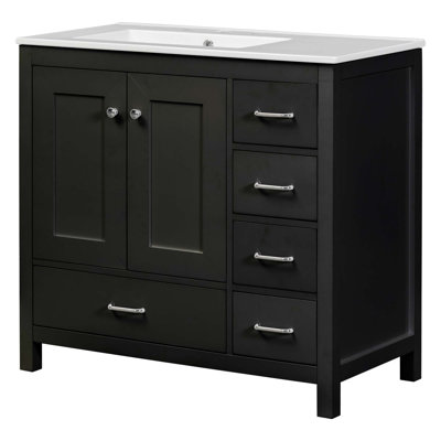 Ensemble de meuble-lavabo noir 36 po avec lavabo en céramique 36 po - 2 portes à fermeture douce et 5 tiroirs