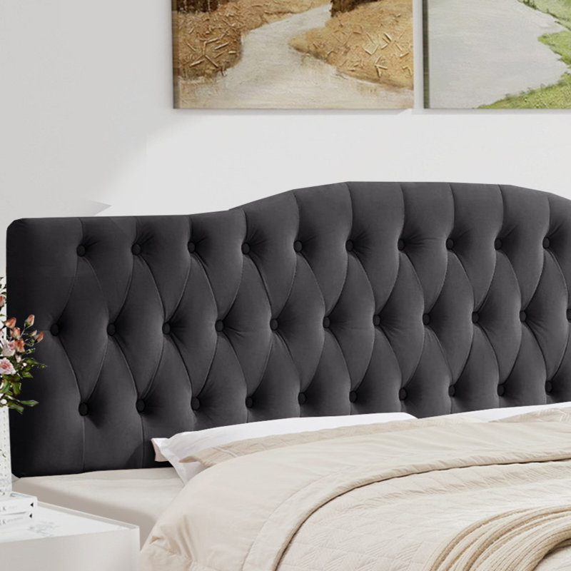 Tête de lit tapissier Aveigha, Complète, Lin gris foncé