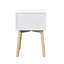 Table d'appoint / table de chevet blanche moderne Mid-Century - 2 tiroirs, pieds en bois d'hévéa | Armoire de rangement pour chambre à coucher, salon