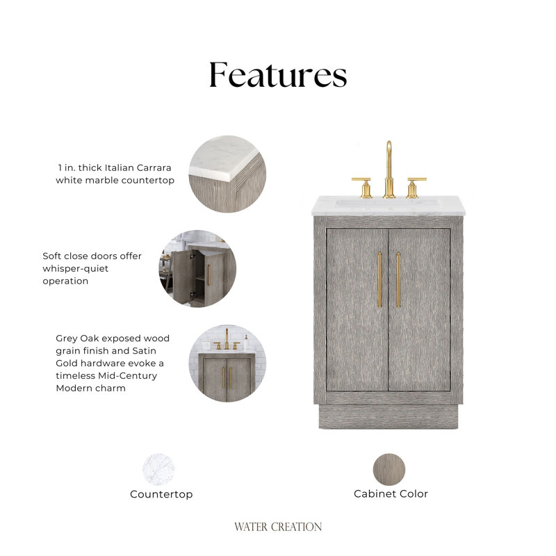 Hugo 24'' W Single Vanity, Satin Gold
